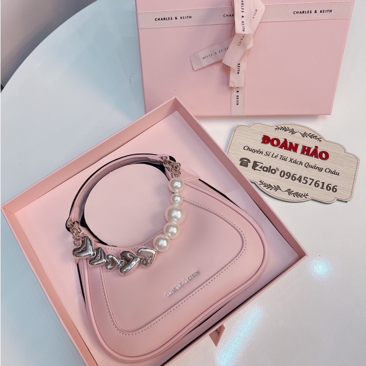Túi Xách Nữ CNK Màu Hồngsize 19cm Charles Kèm Nơ Mẫu Mới 2022 Full Box Xịn Sò