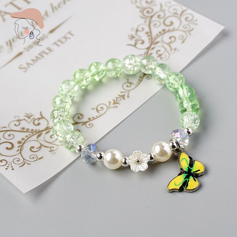 Vòng Tay Xâu Hạt Pha Lê Hình Bướm Dễ Thương Thời Trang Cho Nữ