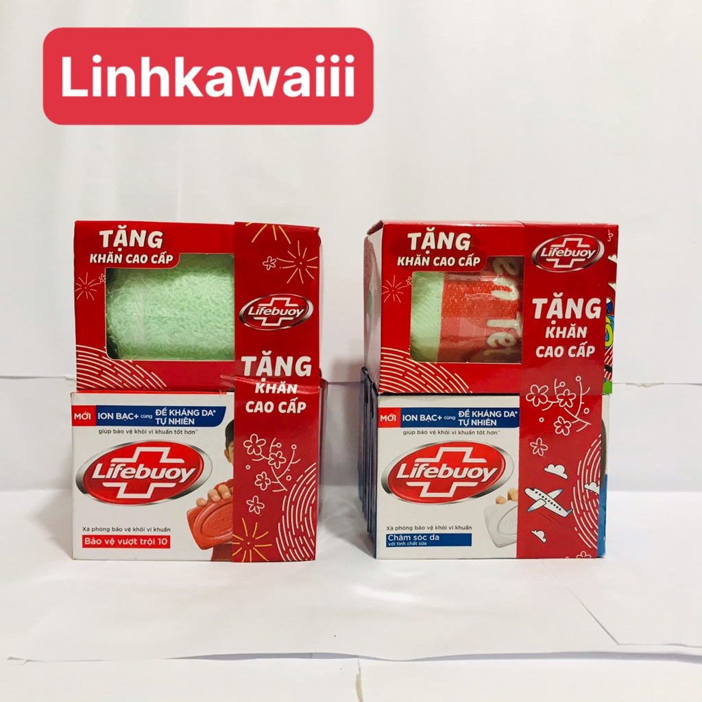 Combo 3 cục Xà bông diệt khuẩn Lifebuoy 90g tặng khăn