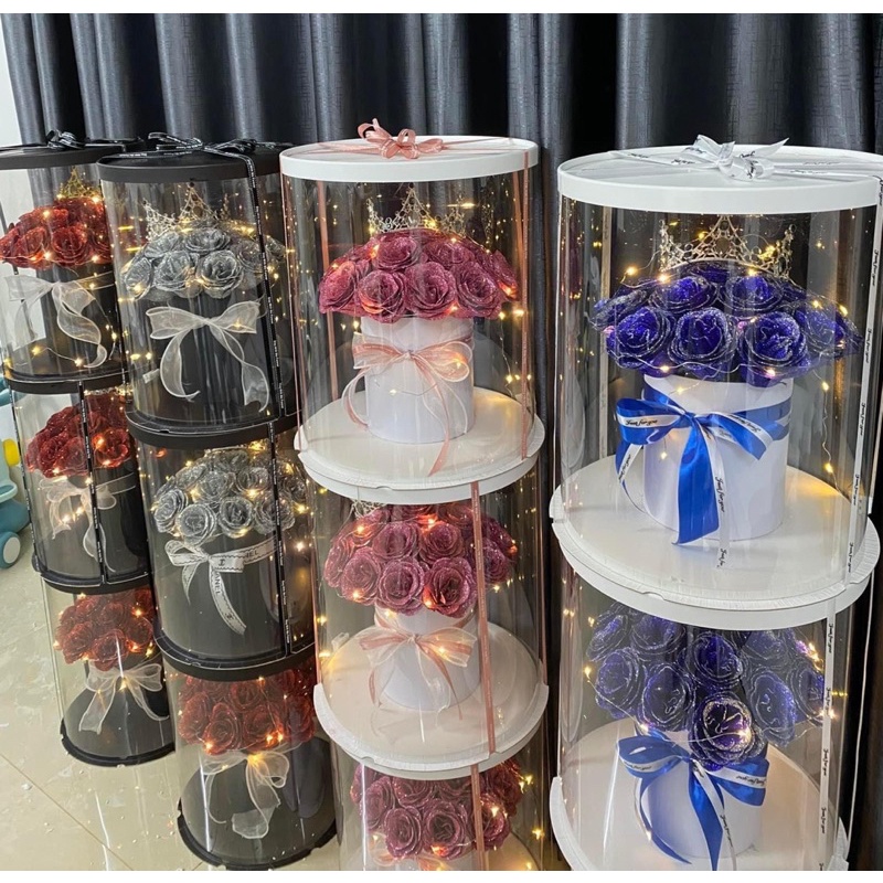 Hộp hoa Mika size to (mẫu thật cầm). Tặng full phụ kiện y hình.