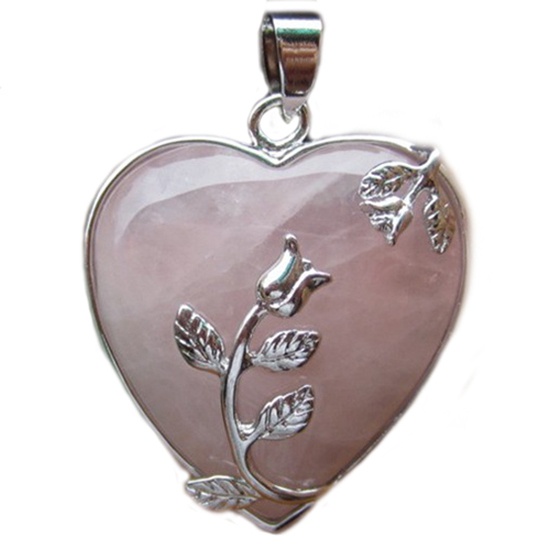 Mặt dây chuyền khảm thạch anh hồng hình trái tim xinh xắn thanh lịch