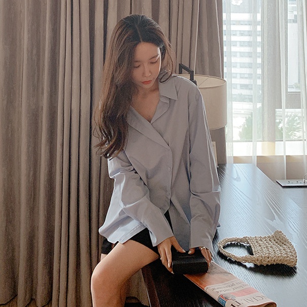 Áo Sơ Mi Nữ Tay Dài Dáng Rộng Cài Nút Bên Hông Phong Cách Hàn Quốc Thời Trang Mùa