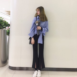 quần ống loe xẻ gấu