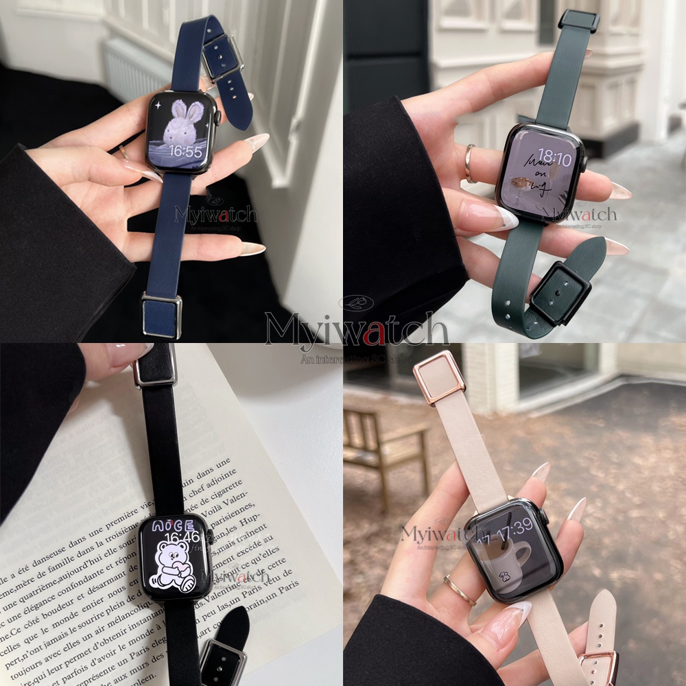 Dây Đồng Hồ Bằng Da Khóa Nam Châm Mỏng Màu Vàng Hồng Dành Cho iwatch Series 7 6 5 4 3 SE 21 41mm 45mm 44mm 40mm 42mm 38mm