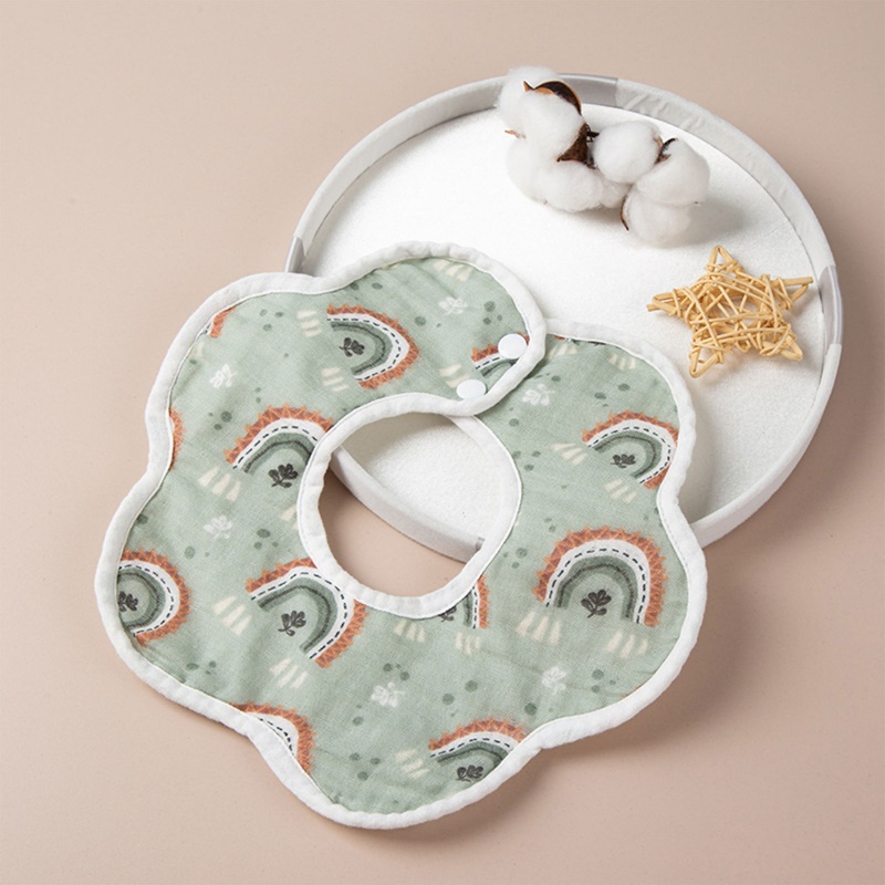 Yếm Ăn Cotton Phủ Lông Chồn Mềm Mại Thoáng Khí Xoay 360 Độ In Họa Tiết Hoạt Hình Dễ Thương Cho Bé