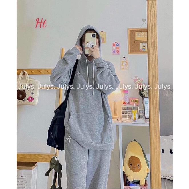 Bộ áo hoodie chữ kí+quần bom xám HT12