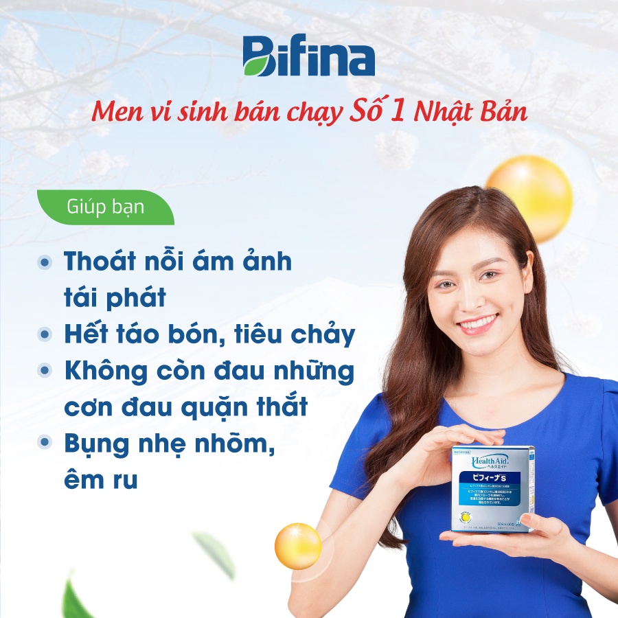 Men vi sinh Bifina Nhật Bản - Loại S hộp 60 gói - Dành cho người hội chứng ruột kích thích