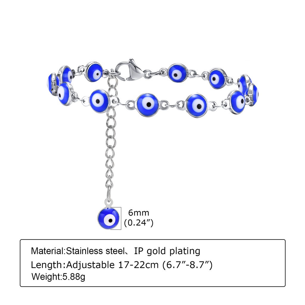 Vnox Vòng Tay Mắt Quỷ Mini 7.5 Inch Phối Khóa Cài Màu Xanh Lam Quyến Rũ Cho Nữ