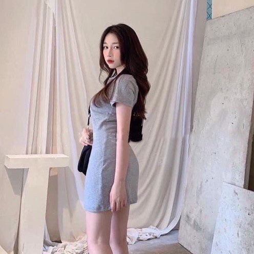 Đầm polo nữ body tay ngắn suông có cổ thun cotton LOKISO VD02