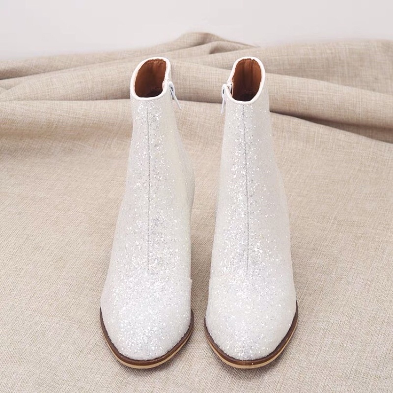 Boots cổ ngắn da trơn và da nhũ. xuất Uk