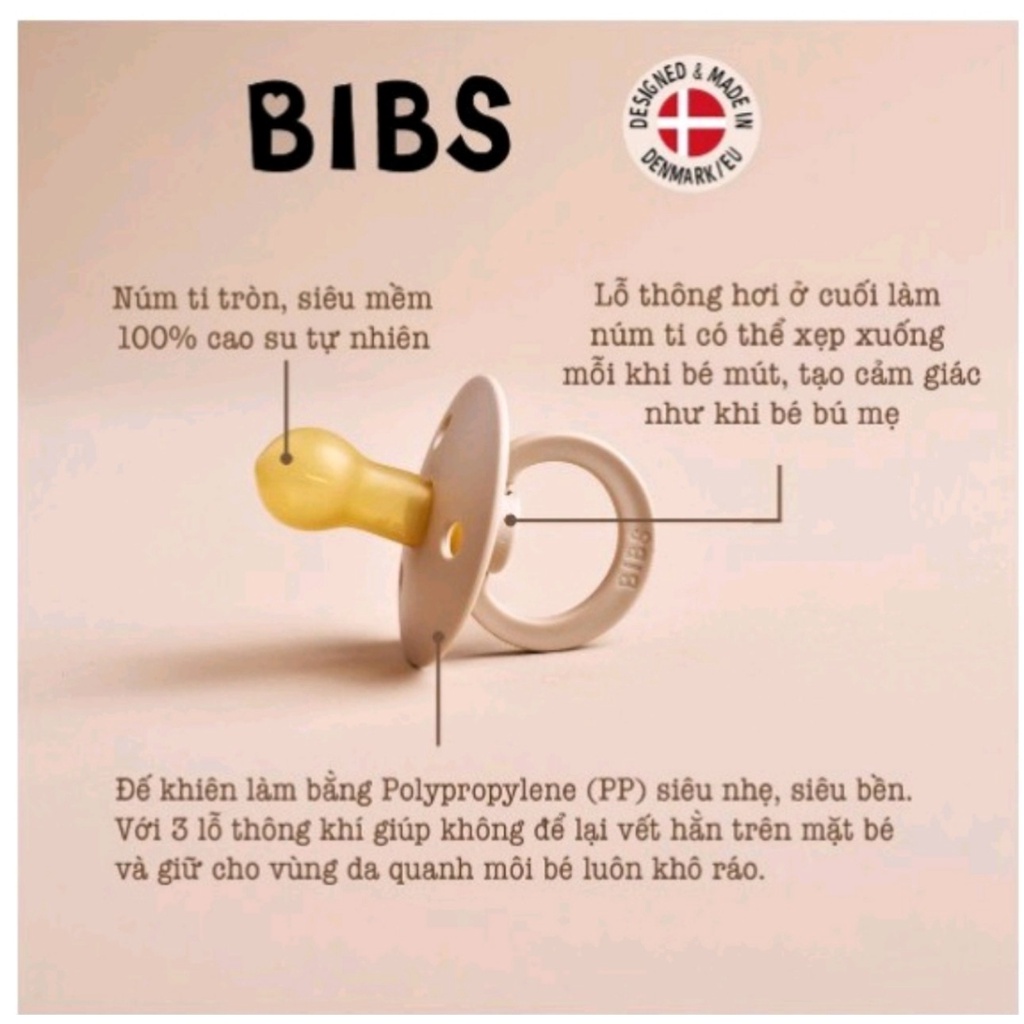 Tặng nắp đậy- Ti giả Bibs Delux cao su Đan Mạch chính hãng size 0-6m, 6-18m, ti bibs chính hãng