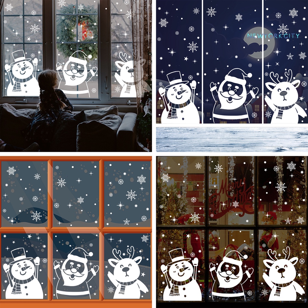 Miếng Dán Tĩnh Điện Bằng PVC In Họa Tiết Người Tuyết Giáng Sinh Trang Trí Nhà Cửa DIY
