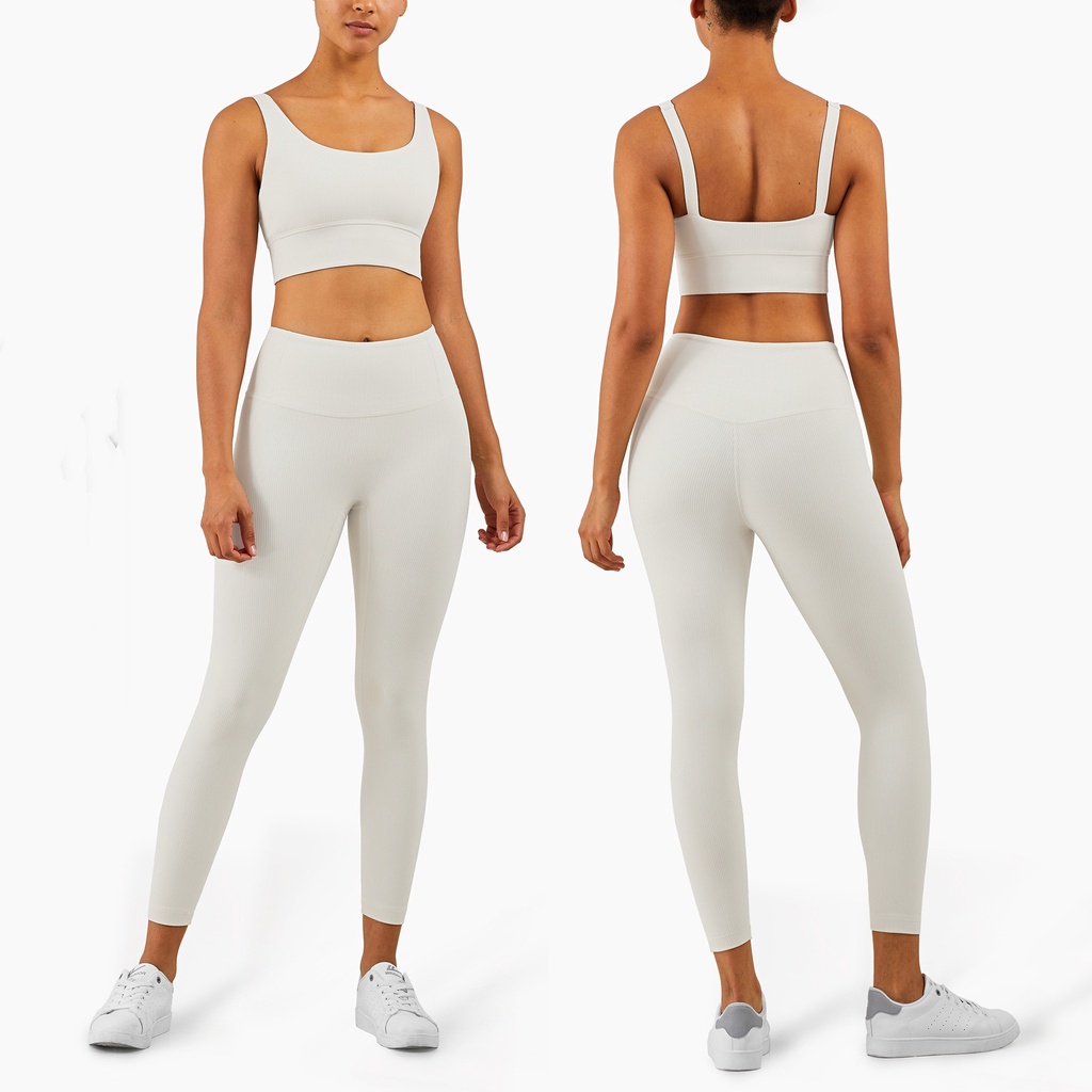 Set trang phục thể thao HOPPE FUMENG áo ngực hai dây và quần legging dài có sọc thời trang dành cho nữ
