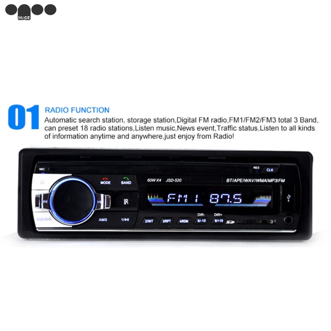 Bluetooth Car MP3 Player Audio Stereo 4X60W Car Radio 12V In-dash 1 Din FM Aux Input Receiver