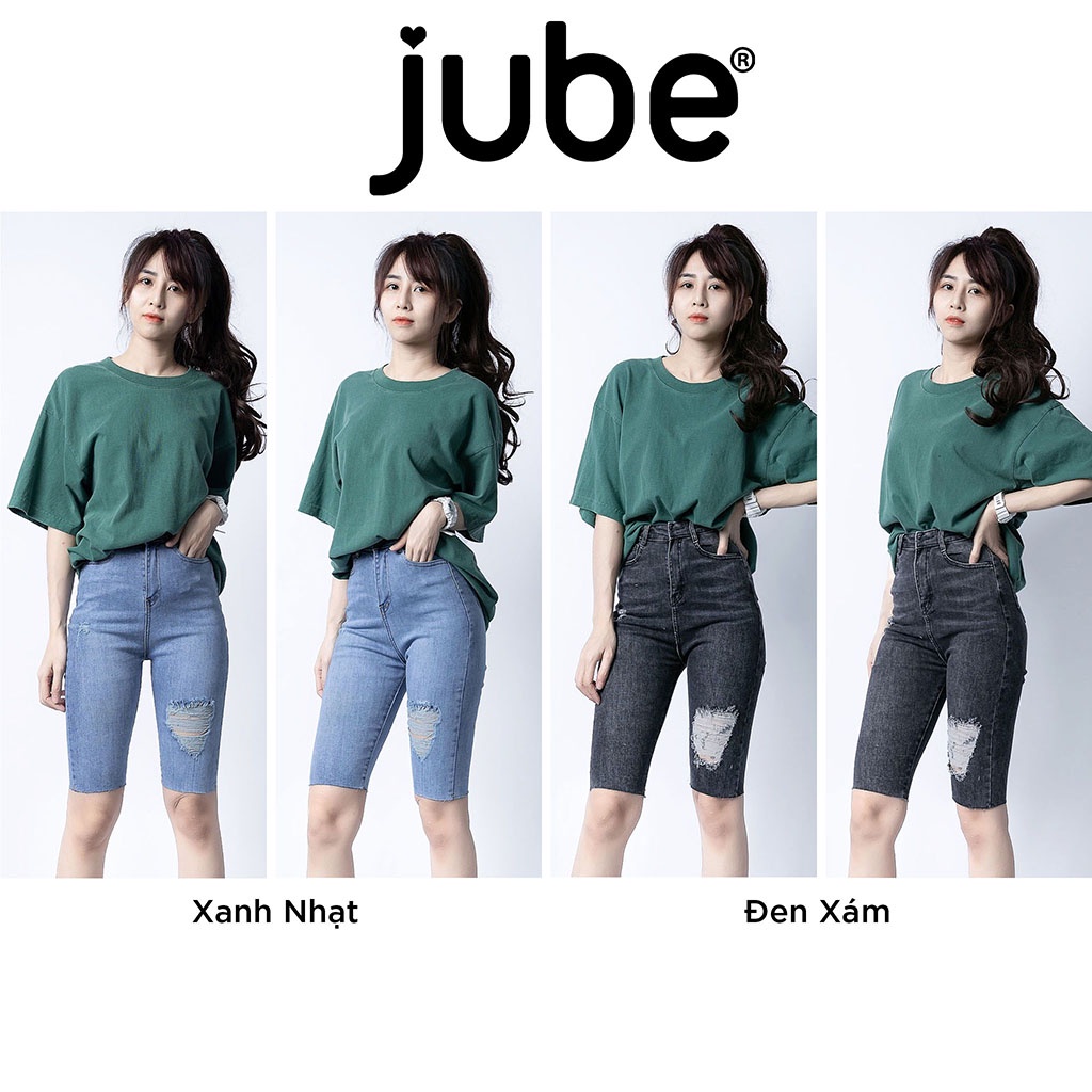 Quần Jean Ngố Nữ Lưng Cao JUBE Vol.76, Quần Lửng Nữ Skinny Rách Cắt Gấu Vải Jeans Giãn Hack Dáng, BST Signature Jeans