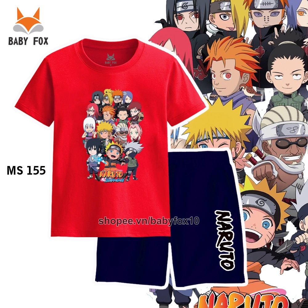 Bộ thun bé trai 100% cotton loại tốt, thương hiệu BABY FOX, hình Naruto, size nhí trung, đại l