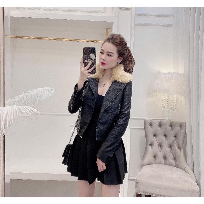 Áo Khoác Da Cổ Lông Sang Chảnh