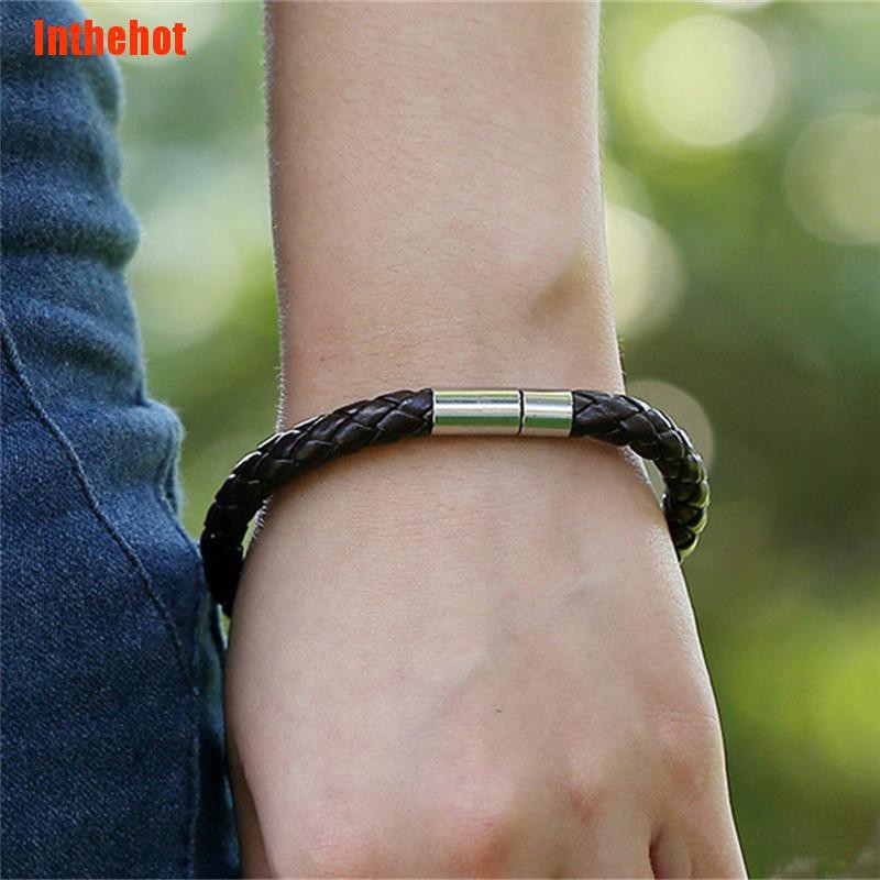 Vòng Tay Da Với Khóa Nam Châm Cá Tính Cho Nam Nữ