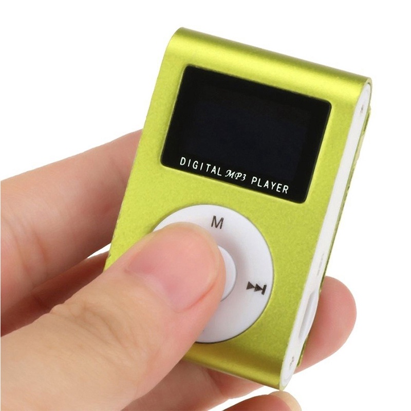 Máy nghe nhạc mini MP3 có màn hình LCD và kẹp kim loại hỗ trợ thẻ nhớ TF SD