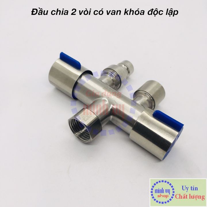 Van Nước 2 cổng xả có điều khiển (xanh) riêng biệt dạng vòi chia nước - đầu ra 21mm Inox SUS304-VC2xanhthang