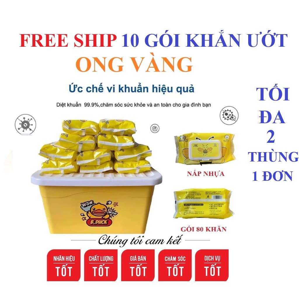 10 Gói Khăn Ướt Vịt Vàng, Khăn Giấy Ướt Vịt Vàng Kháng Khuẩn [80 khăn/gói]