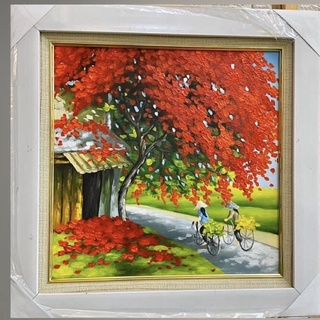 Tranh sơn dầu phố hoa - kích thước 30x30cm