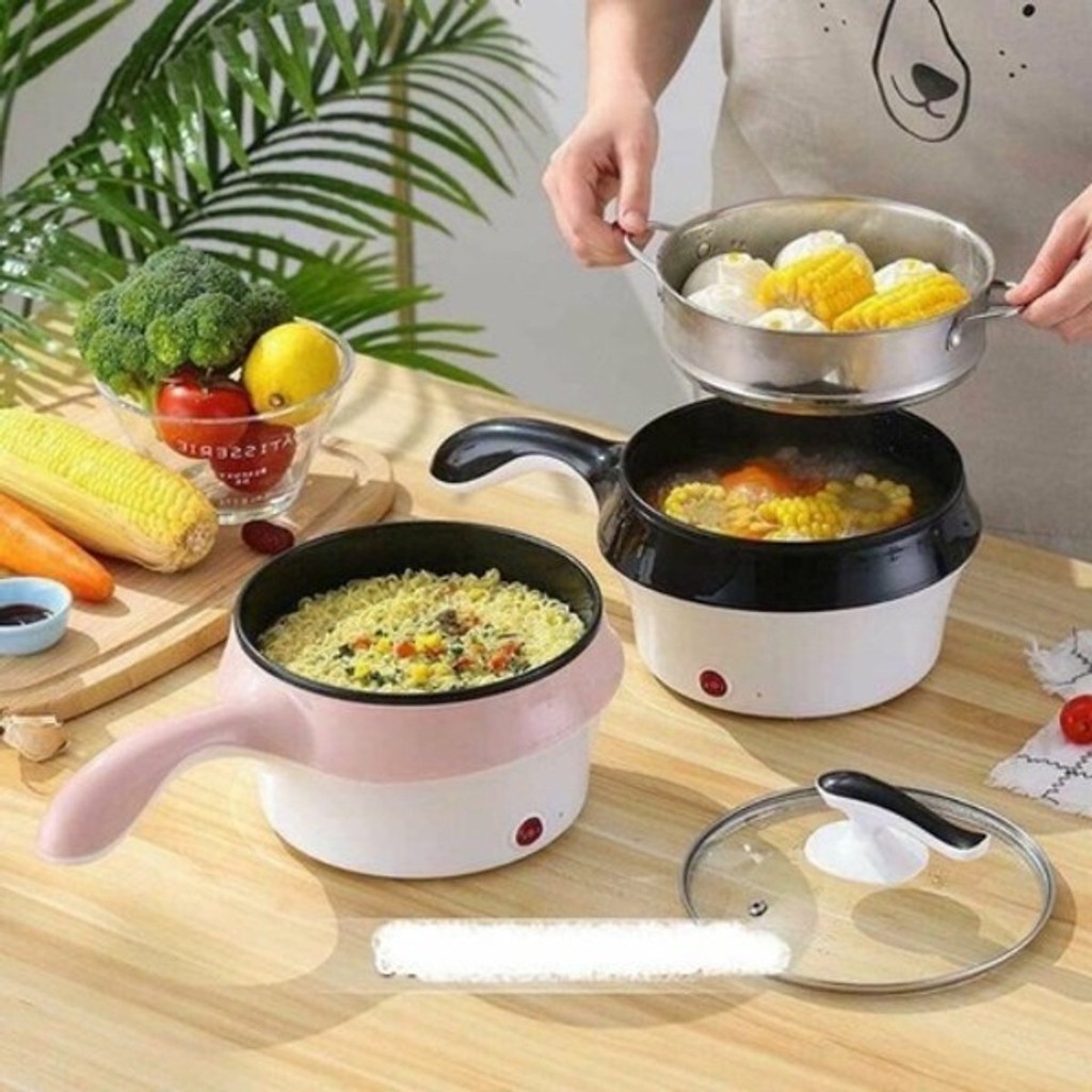 Nồi Lẩu Điện Đa Năng 18cm Kèm Giá Hấp Có Tay Cầm Tiện Dụng, Nồi Lẩu Hấp Mini 2 Tầng Cao Cấp