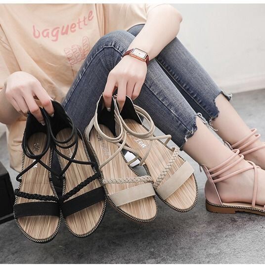 Giày sandal quai chéo đế bằng thời trang xinh xắn cho nữ