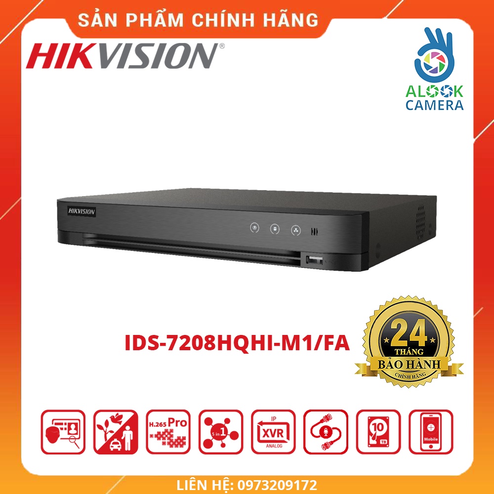 HÀNG CHÍNH HÃNG_Đầu ghi hình 8 kênh HD TVI HIKVISION IDS-7208HQHI-M1/FA Turbo ACUSENSE  ( vỏ sắt )_BH 24 THÁNG