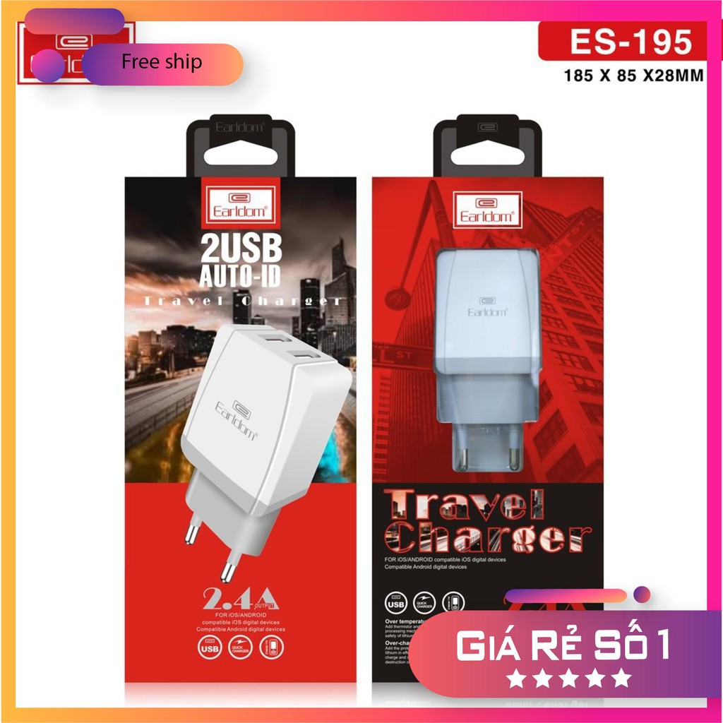 ⚡ { Nhập mã QUAN123 giảm 30k cho đơn từ 200k } Củ Sạc Nhanh chính hãng EARLDOM bảo hành 1 năm