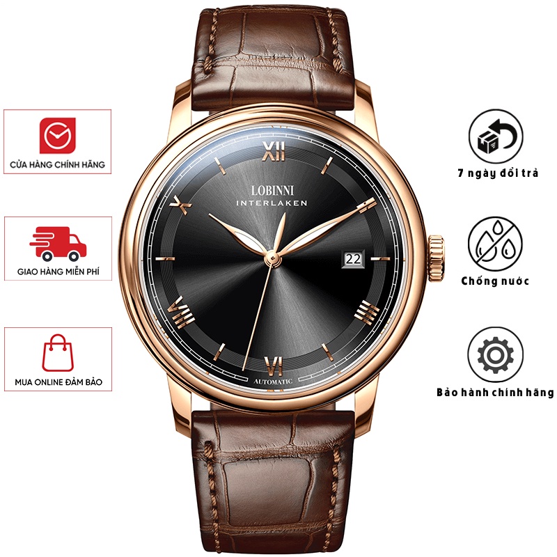Đồng Hồ Nam LOBINNI No.14003-1 Chính Hãng BH 24T Chịu Nước 50m Kính Chống Xước Dây Da Cao Cấp (Máy Cơ Tự Động 40h)