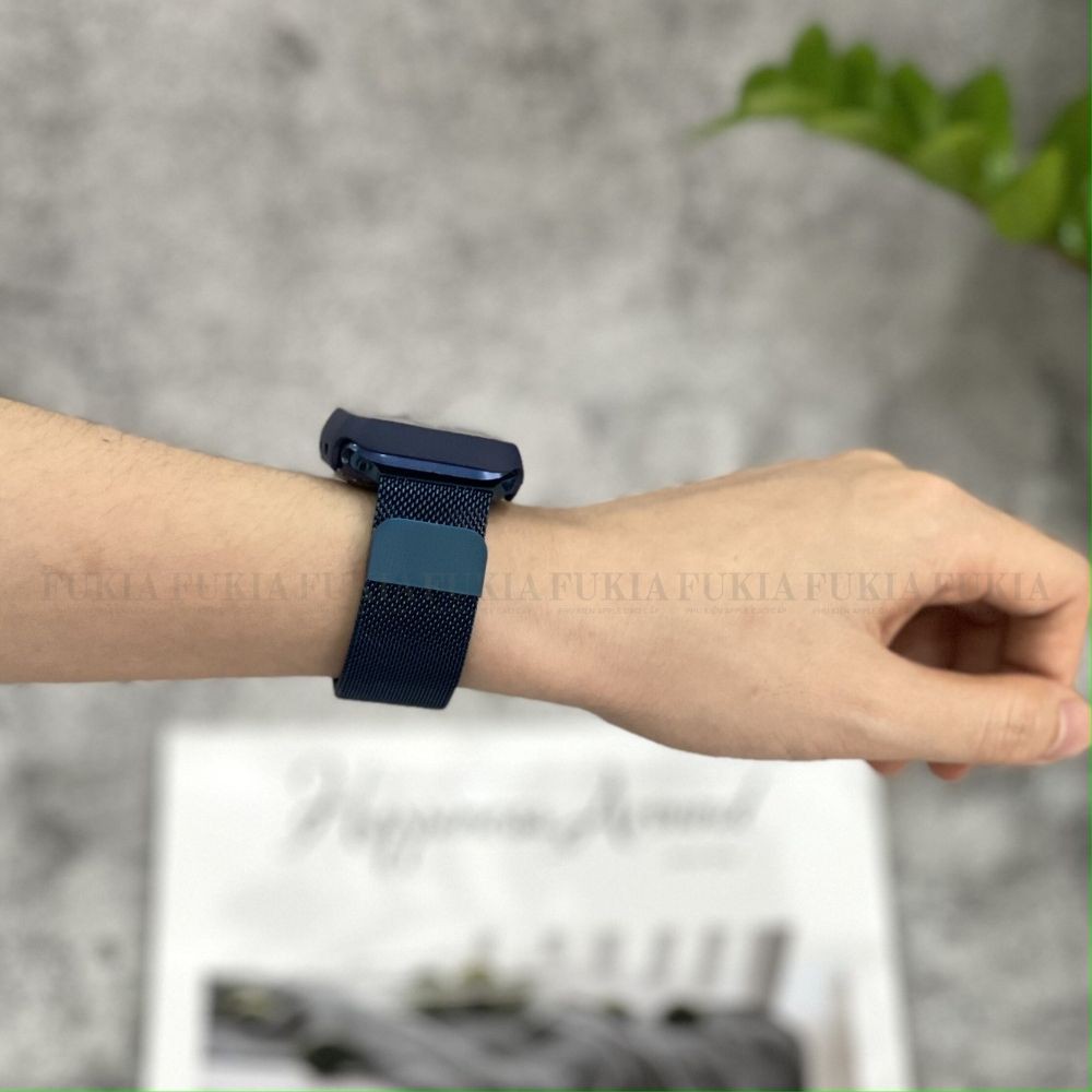 Dây thép milan xanh navy và ốp liền kính cường lực dành cho Apple Watch Series 1/2/3/4/5/6/SE size 38/40/42/44mm