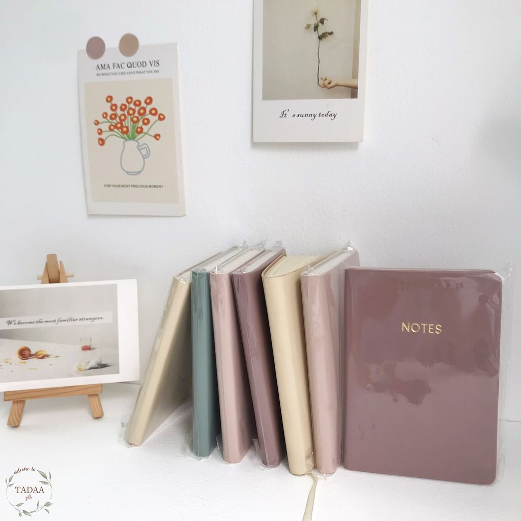 Sổ tay A6 bìa trơn chữ NOTES màu pastel