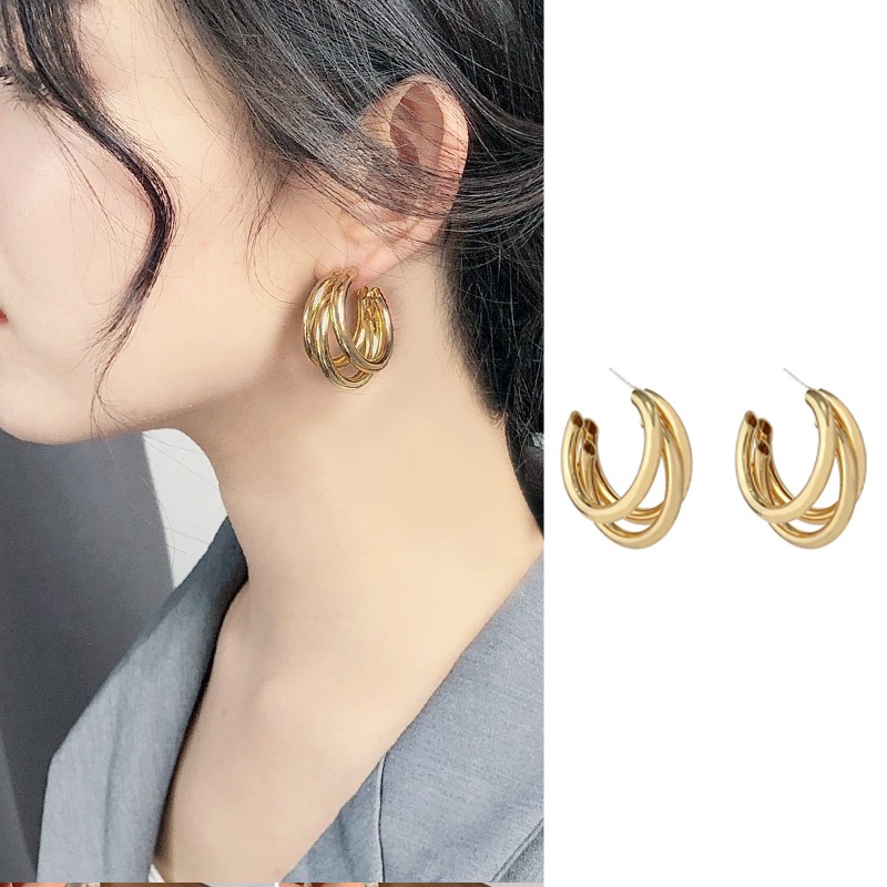 Khuyên tai kim loại phong cách đơn giản sang trọng cho nữ