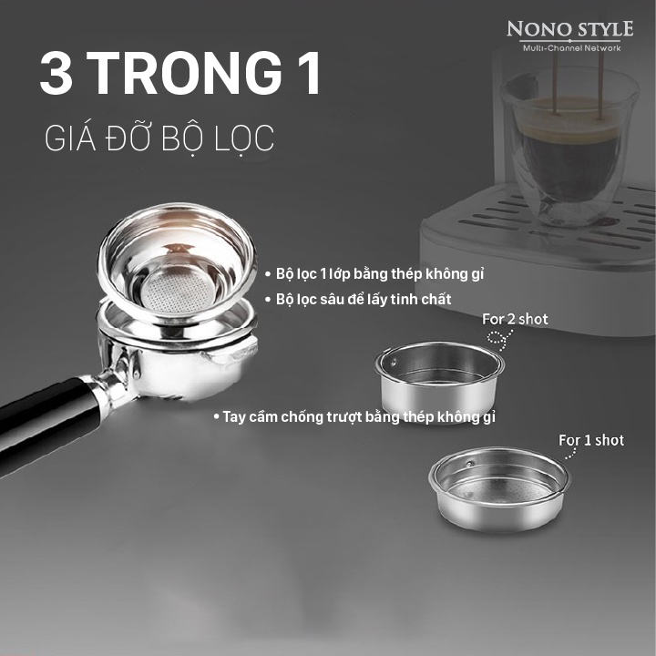 Máy pha cà phê GEVI pha các loại Cafe, Espresso có thể tháo rời công suất 1500W dễ dàng tháo rời