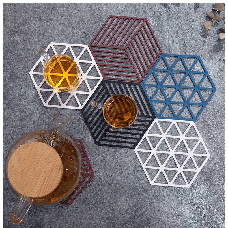 1 Lót ly, lót đồ nóng silicon hình polygon lục giác hiện đại (chọn màu; họa tiết ngẫu nhiên)