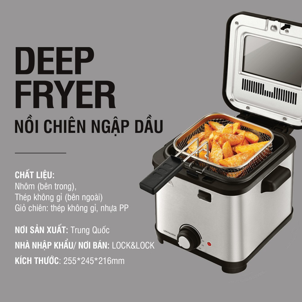 [Mã ELHADEV giảm 4% đơn 300K] Nồi chiên ngập dầu Lock&amp;Lock Deep Fryer 1.5L - Màu bạc - EJF716SLV