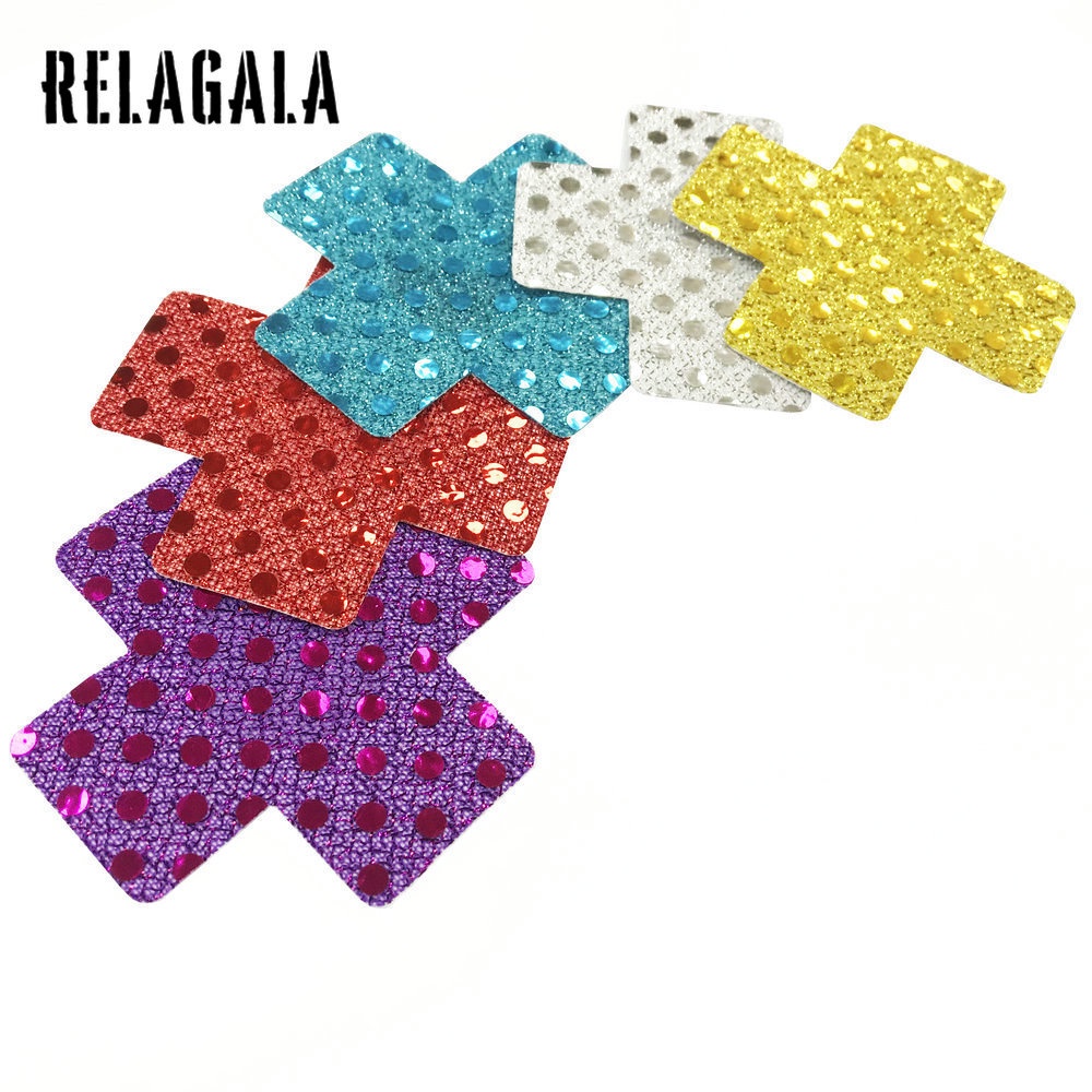 Cặp miếng dán ngực Relagala đính kim sa lấp lánh chống lộ quyến rũ cho nữ