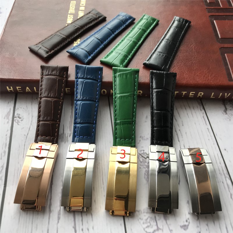 Dây Da Bò 20mm Màu Xanh/Đen/Xanh Dương Cho Rolex