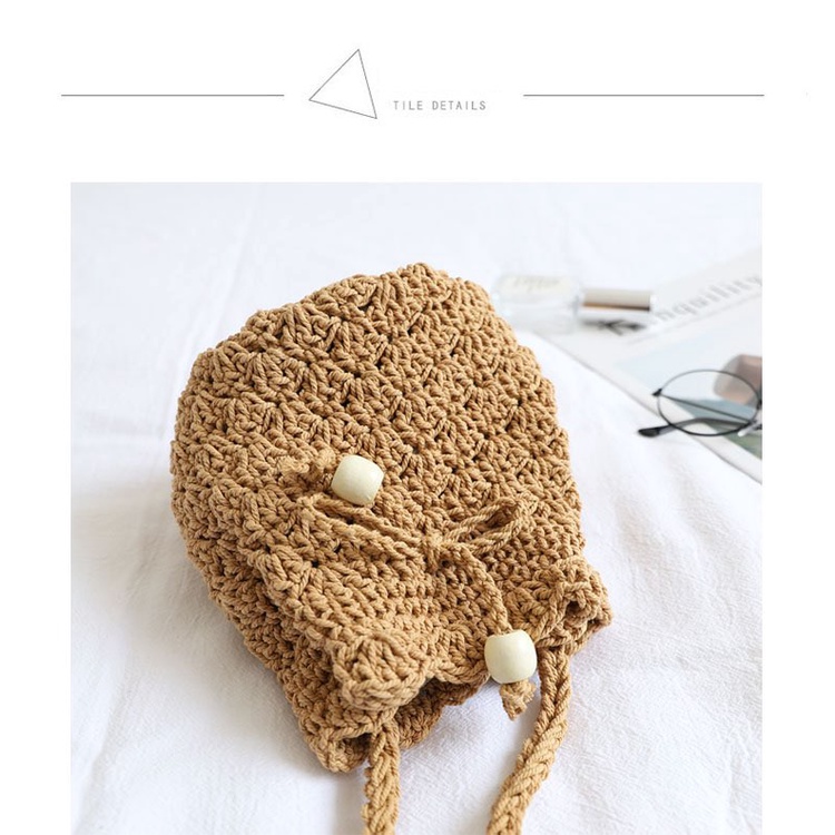 Túi Macrame đeo chéo - dây rút hột gỗ trắng - đan họa tiết vảy cá