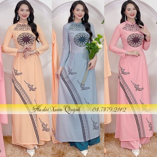 Bộ áo dài truyền thống hoạ tiết trống đồng thanh lịch, lụa cao cấp k82 - áo dài xuân quỳnh