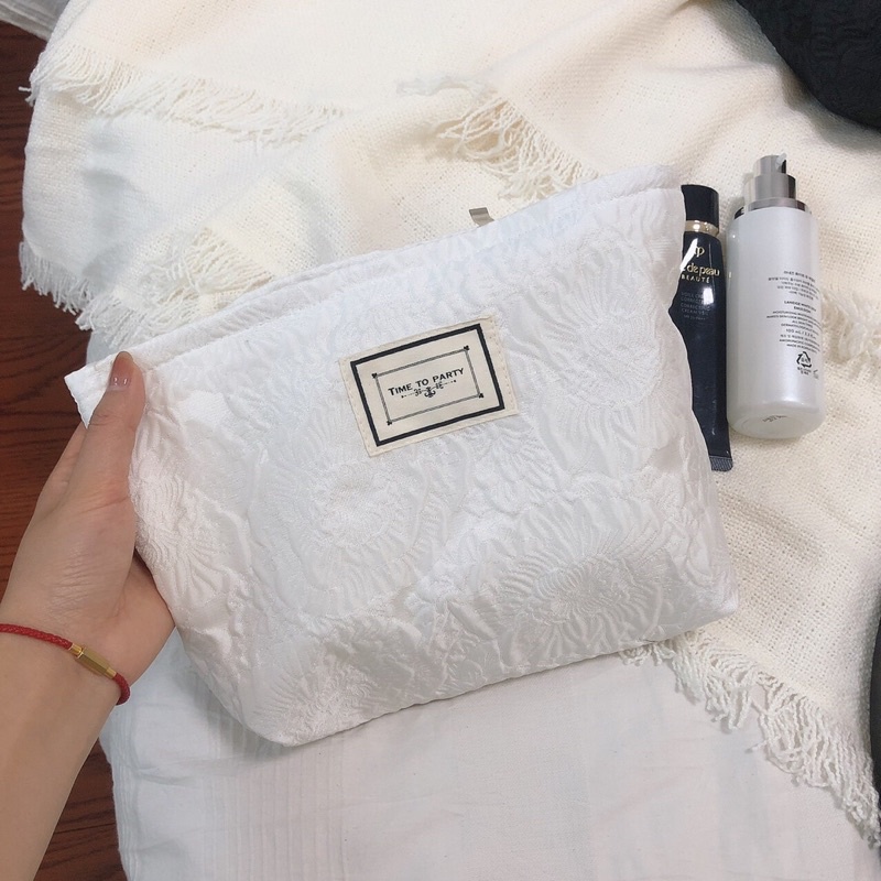 Túi Đựng Mỹ Phẩm/Bút Nhỏ Gọn Vải Jacquard Hoạ Tiết Thêu Nổi Xinh Xắn Thời Trang