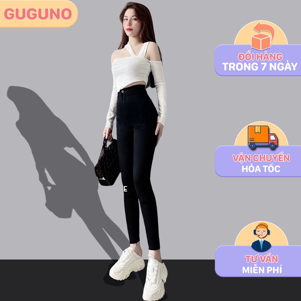 Quần jean skinny nữ dáng ôm lưng siêu cao trơn basic GUGUNO ulzzang