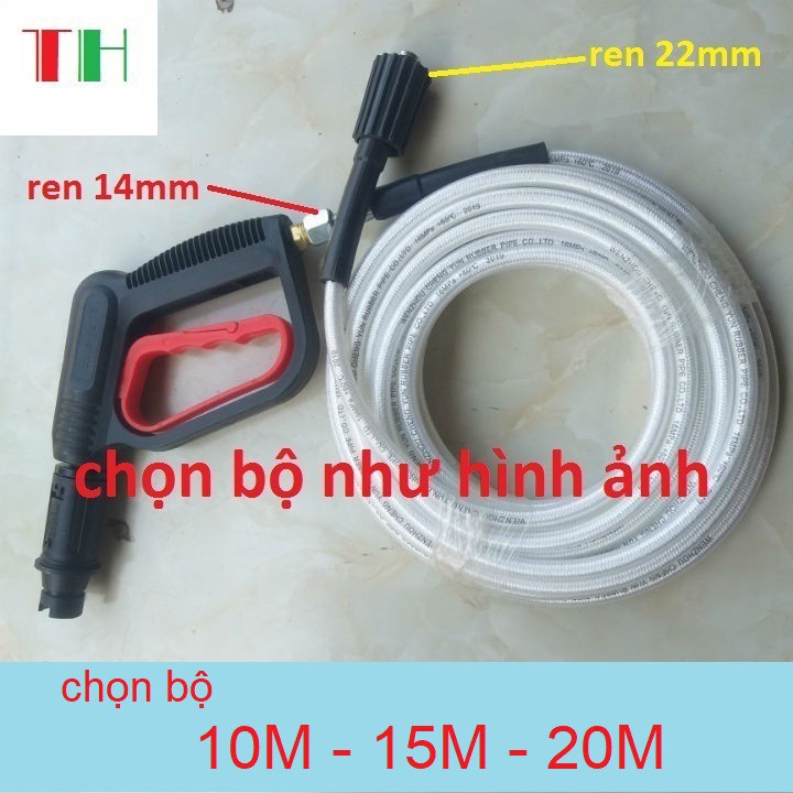 dây rửa xe 10m,15m,20m kèm  súng xịt rửa xe - súng rửa xe áp lực cao ren 14mm( súng cò đỏ)