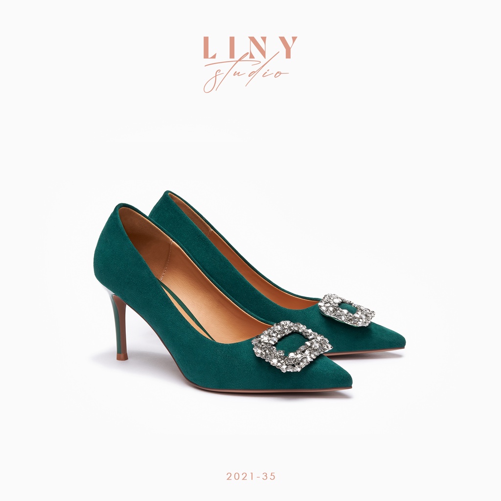 LINY Giày cao gót 8cm da lộn mặt đá 2021 - 35