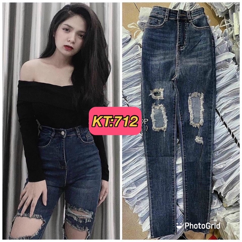 Quần jeans nữ lưng cao mã 712 ôm body lưng siêu cao co giản - J20
