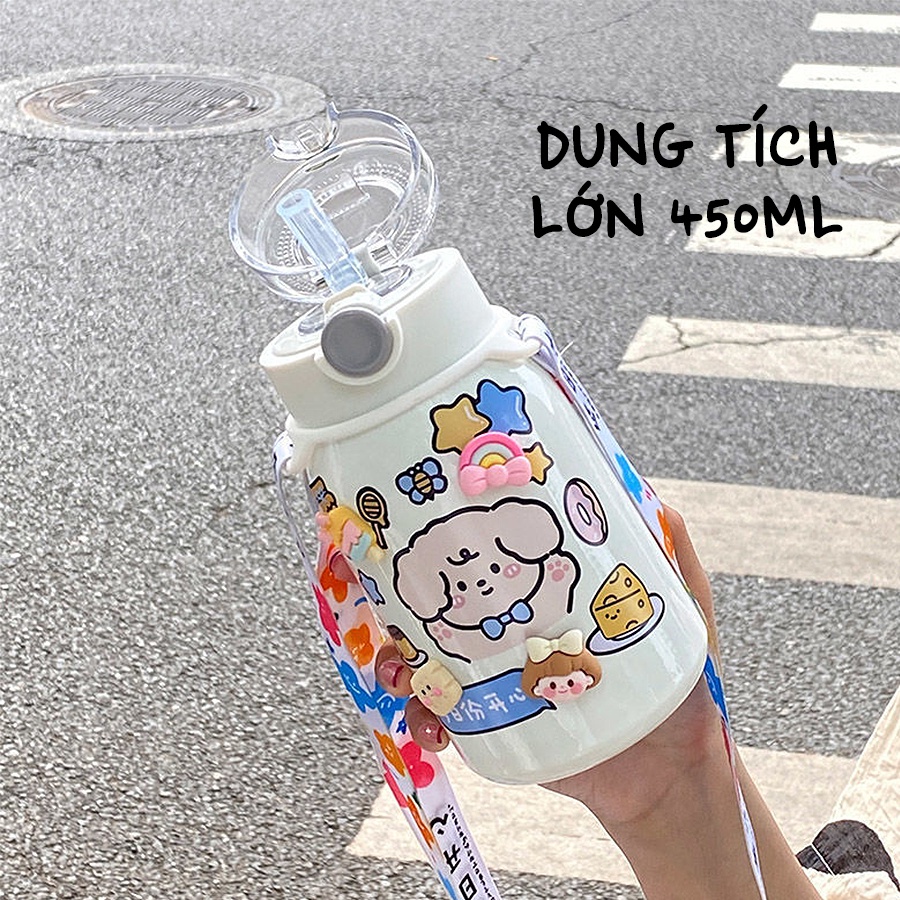 Bình Nước Kèm Ống Hút, Sticker 3D Dễ Thương Phong Cách Hàn Quốc Cho Bé. Người Lớn COC003