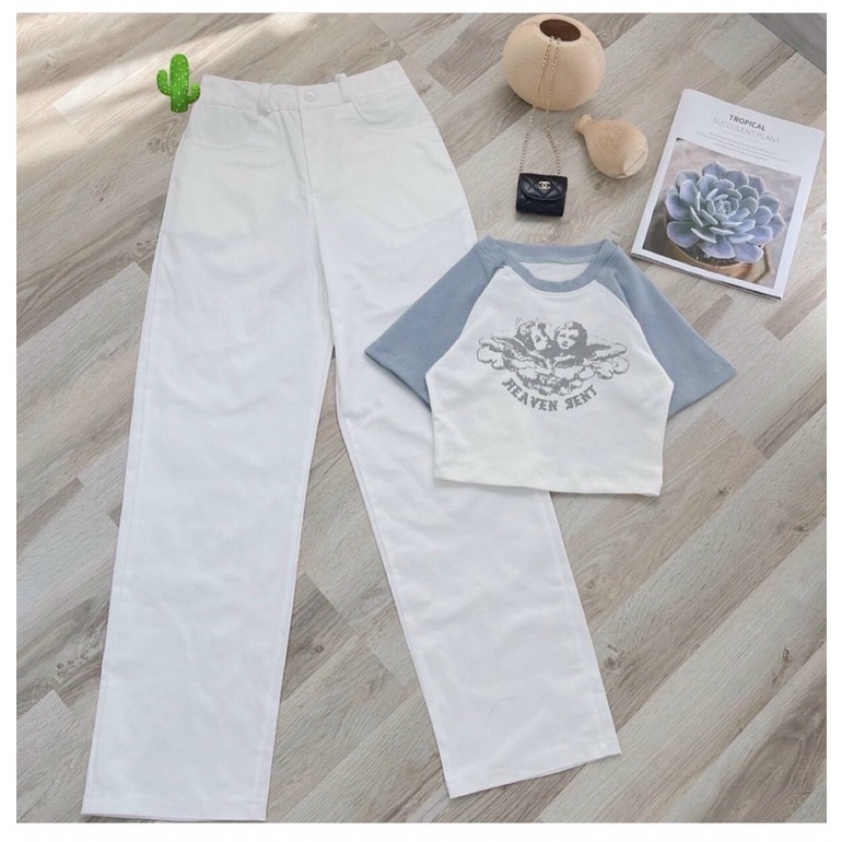 Áo Croptop In Chữ Heaven Sent Chất Thun Borip Co Dãn Phong Cách Năng Động