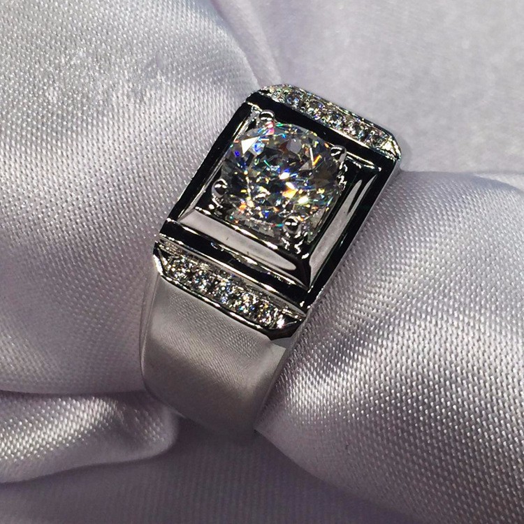 weiweijewelry/Nhẫn vàng trắng thời trang nam nhẫn đính hôn kim cương đá quý trắng