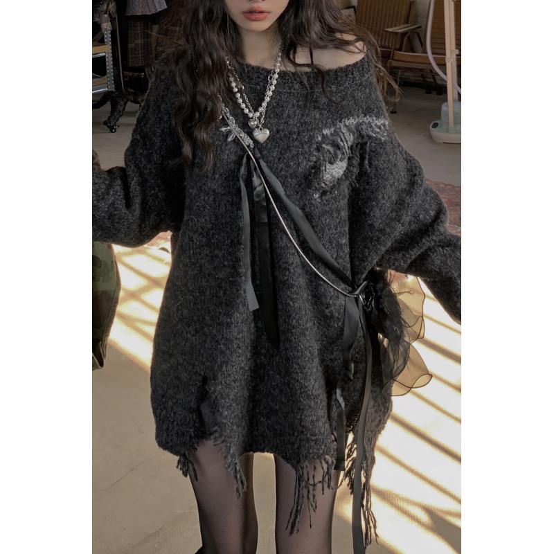 Áo Sweater dệt kim mỏng tay dài dáng rộng rách lỗ retro mùa thu 2021 cho nữ | BigBuy360 - bigbuy360.vn